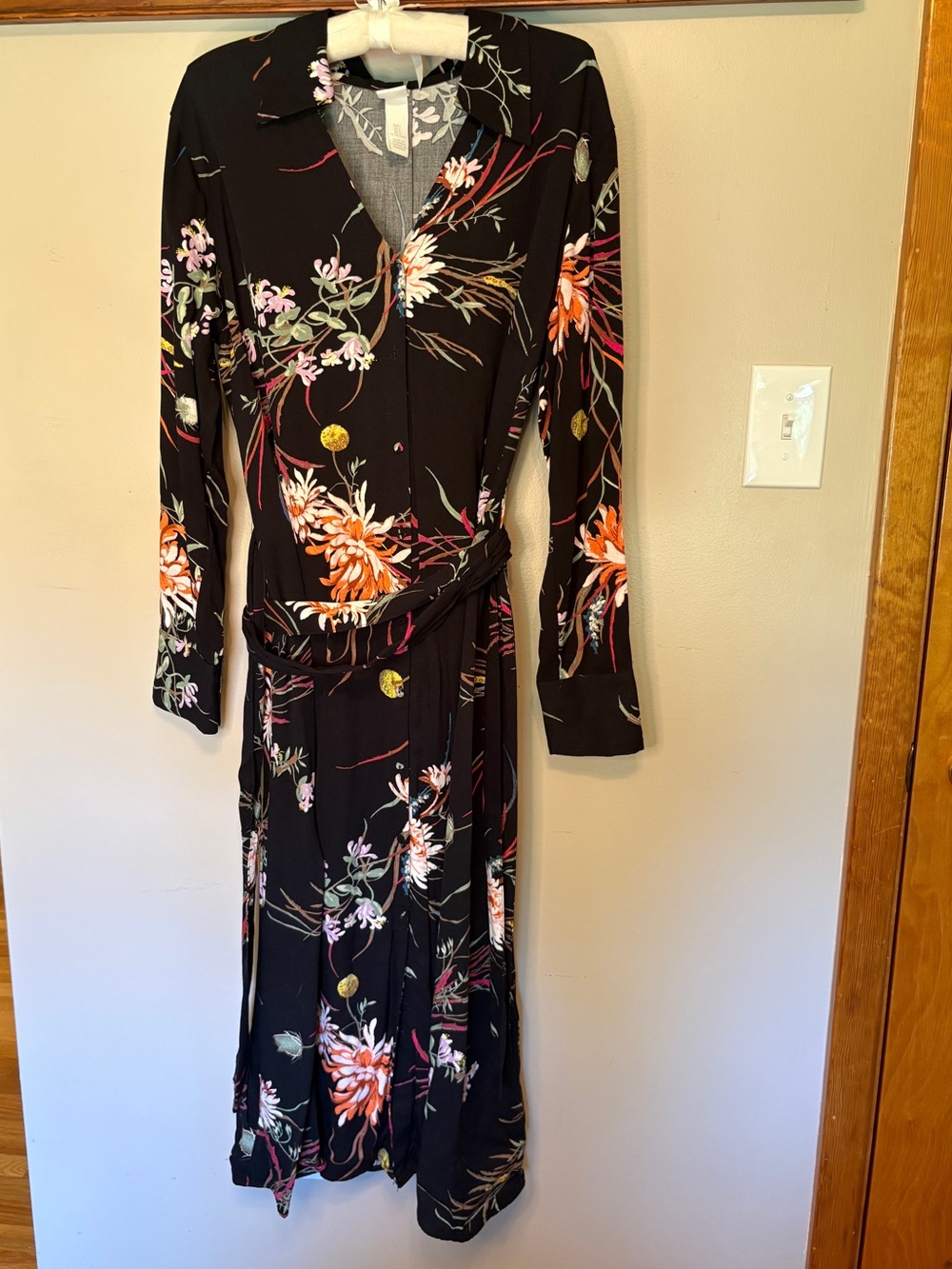 Floral Wrap-Style Black Maxi Dress